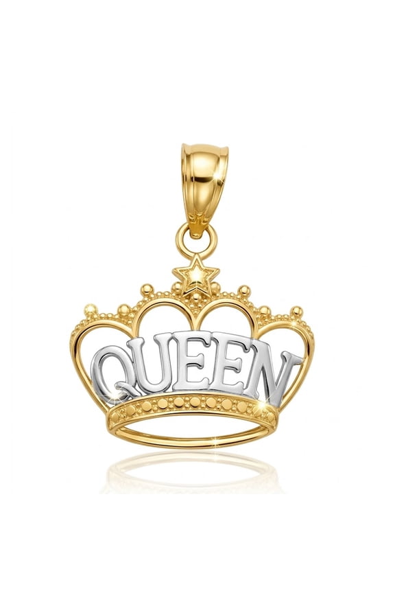 Gold Queen Charm - 10 Karat Solid Gold - Crown Pendant