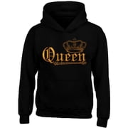 Gold Queen Crown Printed Womens Black Hoodie Sweatshirt 2X-Large