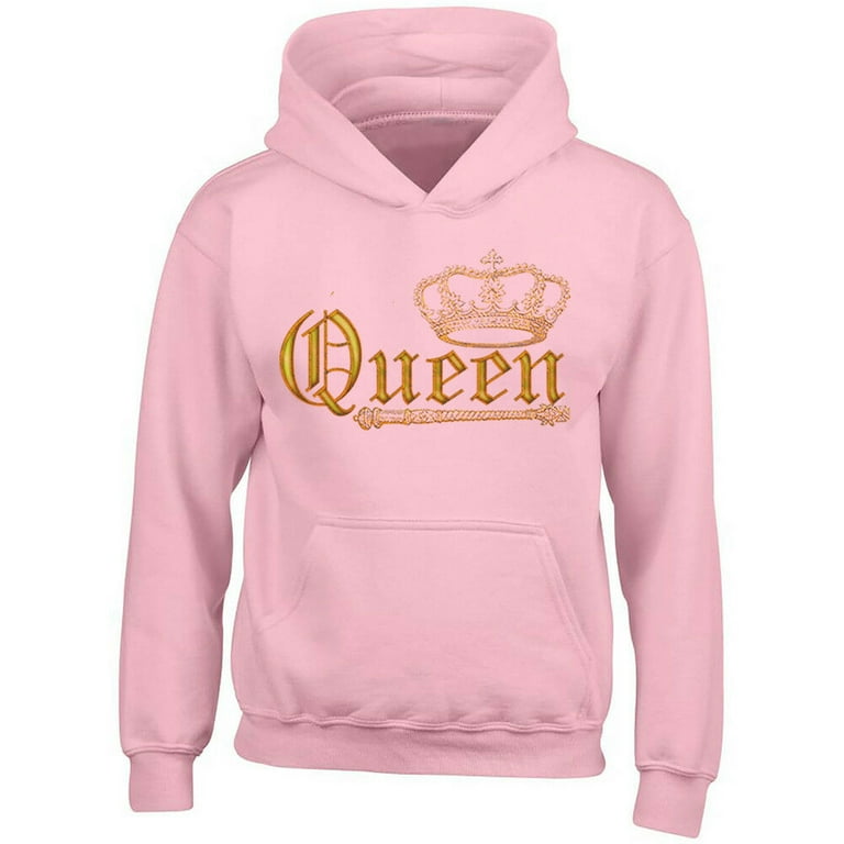 Gold Queen Crown Printed Women's Pink Hoodie Sweatshirt X-Large