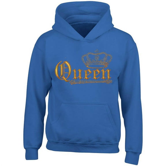 Gold Queen Crown Printed Women's Royal Blue Hoodie Sweatshirt Medium