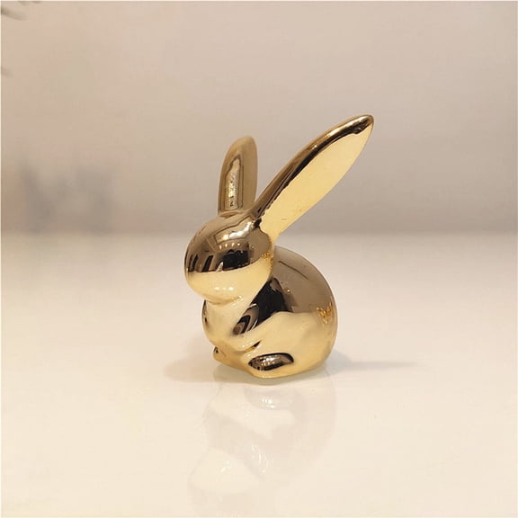 Gold Rabbit Figurines,Modern Ceramic Animal Ornaments for Home Decor,Cute Bunny Statues Easter Decorations Shelf Desk Decor, Small Decorative Accents Set for Living Room Office