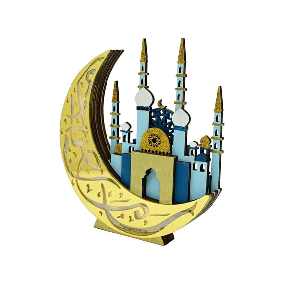 Gold Ramadan Decorations Wood Table Lamp Ramadan Kareem Tabletop Castle and Lunar Night Lights Ramadan Decorations Eid Mubarak Ornaments Tabletop Centerpiece 8.07X7.87X1.18 Inches