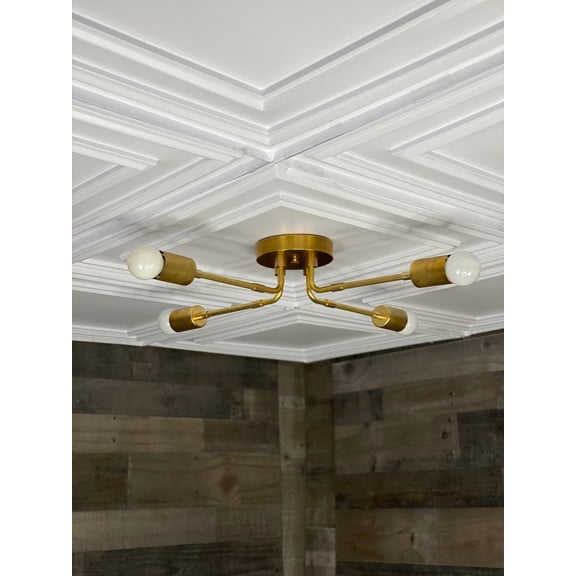 Gold Raw Brass Marka Modern 4 Light Mid Century Semi Flush by Lustrous Lumens