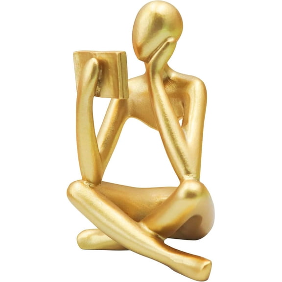 Gold Reading Women Statue, Thinker Sculptures, Abstract Art Ornament, Modern Aesthetic Figurine Decoration, Suitable for Home Living Room Bedroom Office Shelf Table Desk Bookshelf Decor