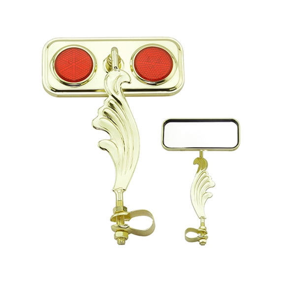 Gold Rectangle Wing Bike Mirror Right with Red Reflectors. Bike mirror, bicycle mirror, bike accessory, bicycle accessory.