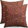 thumbnail image 1 of Gold Red Boho Pillow Covers 18x18 Set of 2 Carpet Pattern Ethnic Bohemian Vintage Floral Print Decorative Throw Pillow Cases Outdoor Farmhouse Decoration for Sofa Couch Bed, 1 of 6