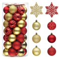 thumbnail image 1 of Gold Red Christmas Ball Ornaments Set 50 Count 2.4 Inch Shatterproof Tree Decor, 1 of 8