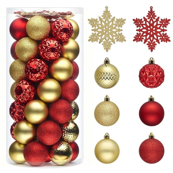 Gold Red Christmas Ball Ornaments Set 50 Count 2.4 Inch Shatterproof Tree Decor
