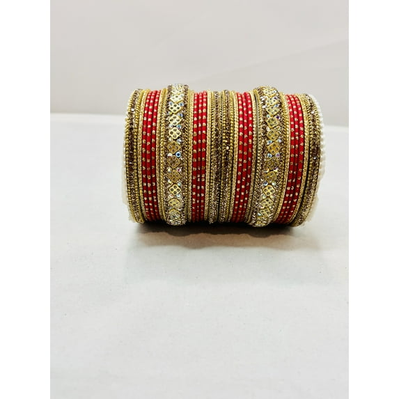 Gold & Red Color Rhinestone Bangles