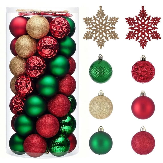 Gold Red Green Christmas Ball Ornaments Set 50 Count 2.4 Inch Shatterproof Tree Decor