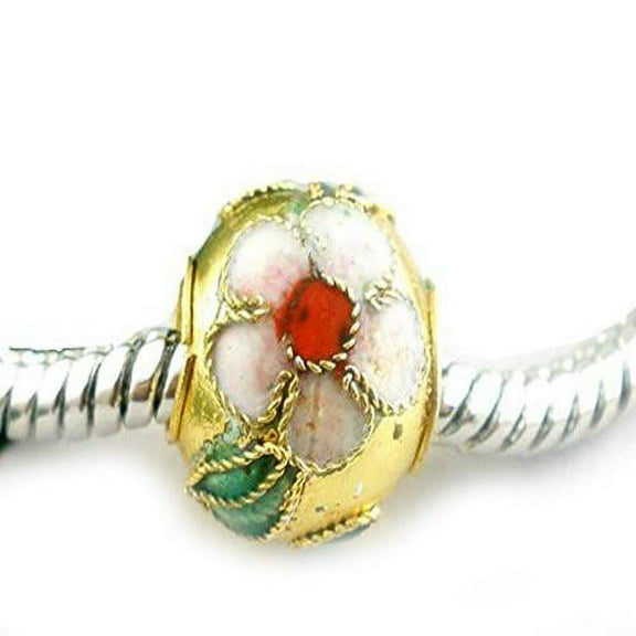 Gold, Red ,Green & White Cloisonne Charm Compatible with European Snake Chain Charm Bracelet