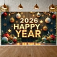 thumbnail image 1 of Gold Red Theme Happy New Year Banner Festive Holiday Backdrop Snowflake Decor Star Accents 2026 Happy Year Display for New Year Party Christmas Celebration Holiday Gathering, 1 of 9