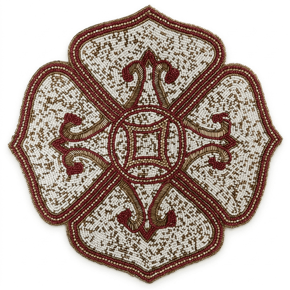 Gold Red White Beaded Placemats Set of 2 for Dining Coffee Table Scratch Heat Stain Resistant Charger Kitchen Decor Durable Tablemats - Fall Autumn Thanksgiving Holiday - 15 Inches