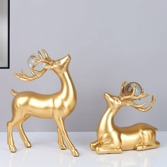 Gold Reindeer Ornaments Christmas Deer Decorations for Indoor Home Decoration Golden ELK Dcor for Living Room Table Boho Deer Statues Unique Golden Deer Figurines