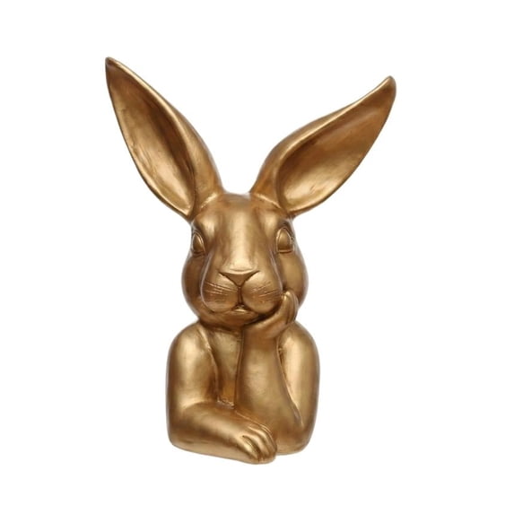 Gold Resin Easter Bunny Table Decor Thinking Rabbit Figurine Spring Home Centerpiece Statue for Shelf Mantel Living Room Entryway gold bunny figurine