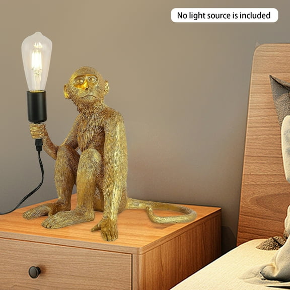 Gold Resin Monkey Sculpture Table Lamp, Unique DIY Customizable Lighting, Elegant Home Decor, Eye-Catching Modern Design for Living Room, Office & Bedroom