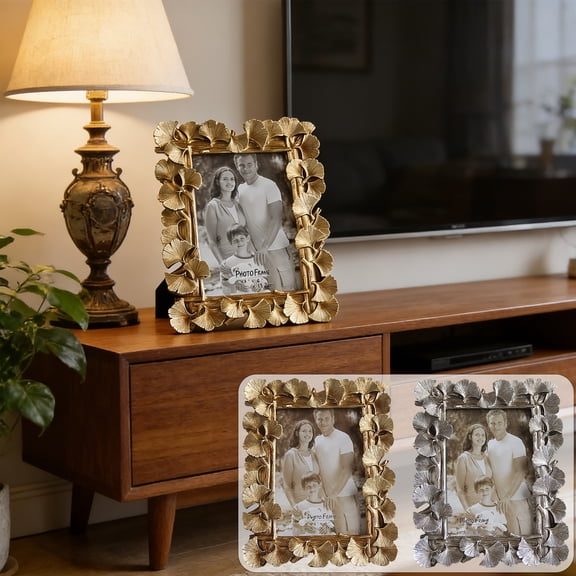 Gold Resin Picture Frames Picture Frame Gold, Vintage Ornate Leaf Textured Hand-Crafted Resin with Glass Front Antique Photo Frame for Tabletop Display, Retro Design Home Decor, 6x6in