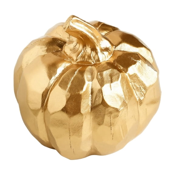 Gold Resin Pumpkin Figurine, Modern Faceted Pumpkin Decorations, Elegant Halloween Decorations Indoor for Tabletop Fall Harvest Ornament,3.35inch