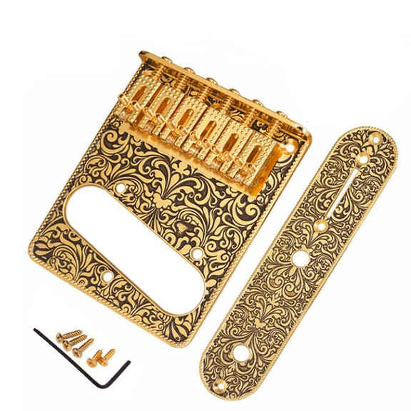 Gold Retro Roller Saddles & Control Plate for Fender Telecaster Bridge – Electric Guitar Upgrade Kit, 2-Piece Set