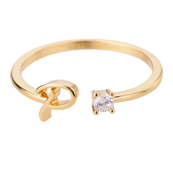 Gold Rhinestone 26 Initial Letter Open Ring Jewelry For Women Fashion Accessory, GoldP