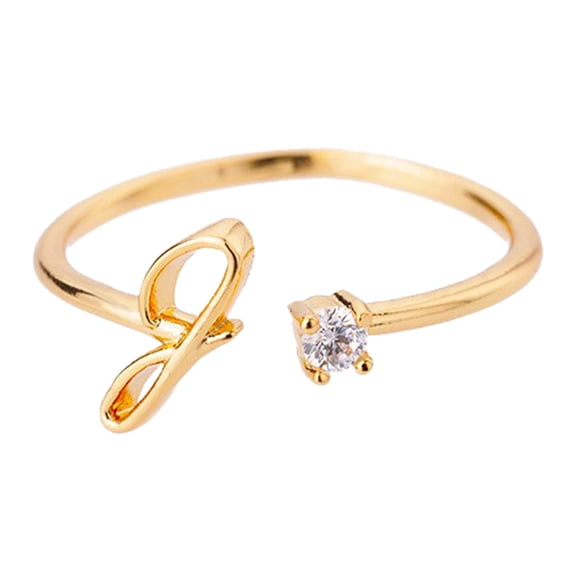 Gold Rhinestone 26 Initial Letter Open Ring Jewelry for Women, GoldG