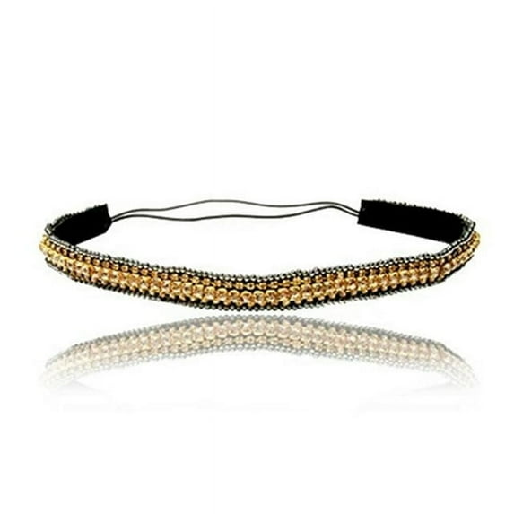 Gold Rhinestone and Beaded Thin Headband. Bohemian Style Headband, Gatsby Style, Elastic Band to Fit Any Size Head. Comes with Look Guide to Show You Many Styles.