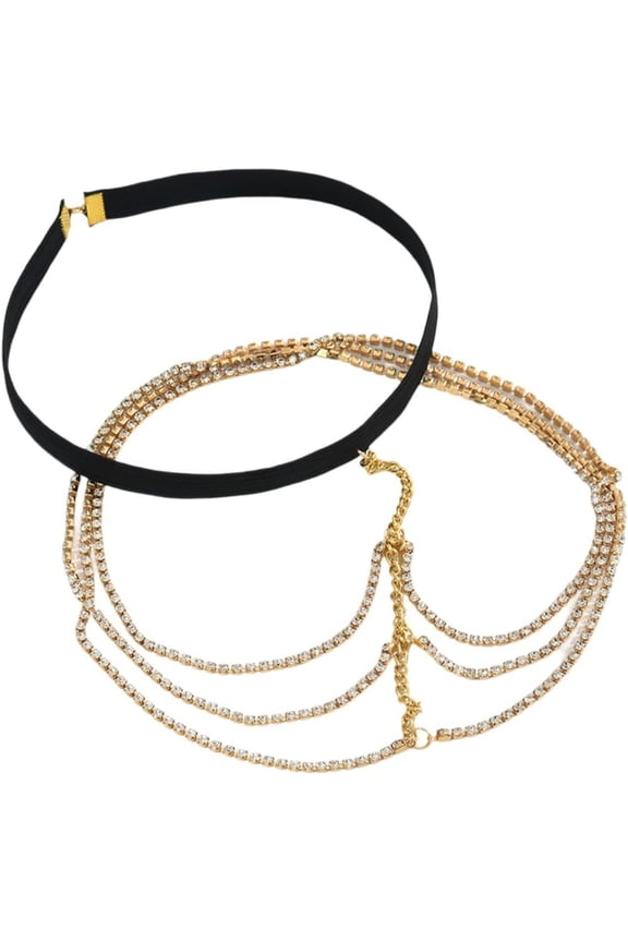 Gold Rhinestone Body Chain Tassel Punk Goth Sparkly Golden Bikini Layered Bohemia Gothic Boho Summer Rave Thigh Jewelry Body Chain for Women Festival Parties Beach Gifts Mixed Color