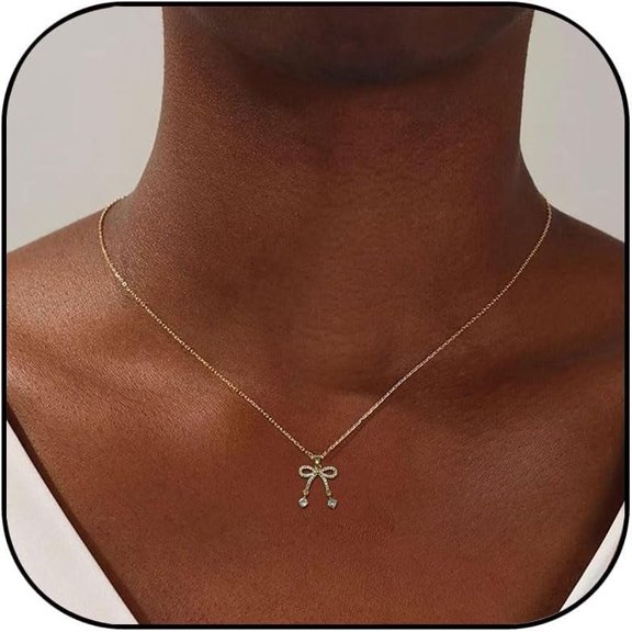 Gold Rhinestone Bow Pendant Necklace for Women Sparkle Red Crystal Bow Chain Necklace Silver Pearl Ribbon Bowknot Choker Necklace Christmas Jewelry Gifts