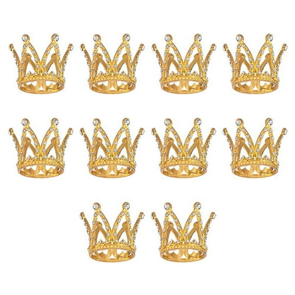Gold Rhinestone Crown Birthday Cake Topper, by Midautoo (10 Count)