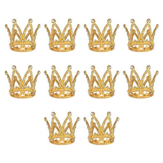 Gold Rhinestone Crown Birthday Cake Topper, by Midautoo (10 Count)