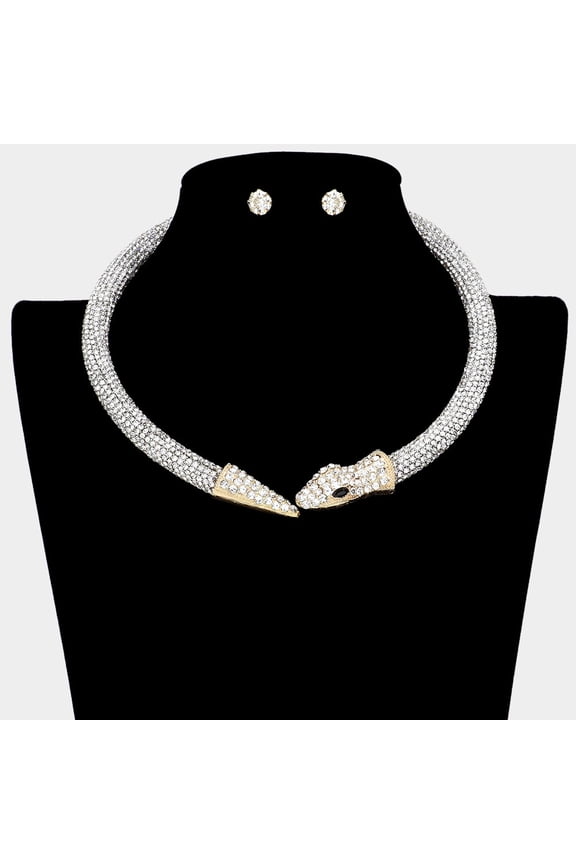 Gold Rhinestone Embellished Snake Choker Necklace
