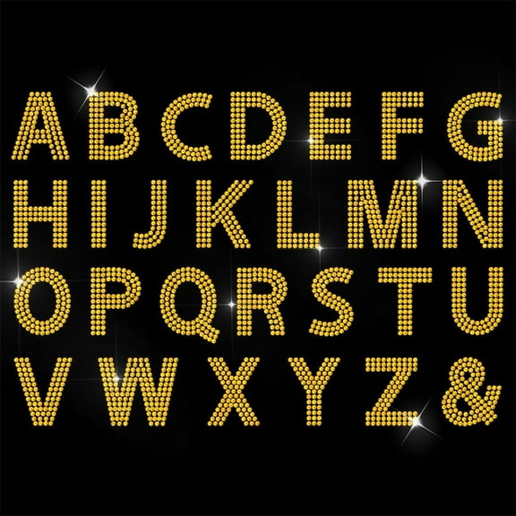 Gold Rhinestone Iron on Transfer Gold Letters Bling Diamond Hotfix Patches for Clothes Large Iron On Sequin Applique for Jeans Jacket Caps Bag T-Shirts Shoes DIY Decor