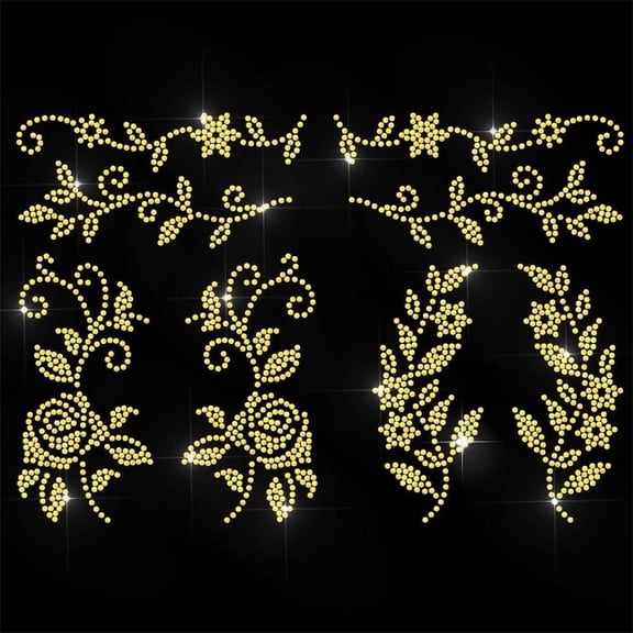 Gold Rhinestone Iron on Transfer Golden Flower Border Bling Diamond Hotfix Patches for Clothes 11.6"x8.2" Large Iron On Sequin Applique for Jeans Jacket Caps Bag T-Shirts Shoes DIY Decor Colorful