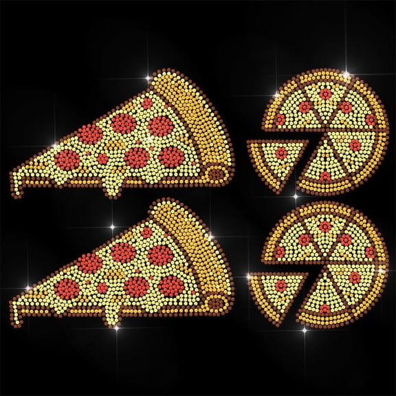 Gold Rhinestone Iron on Transfer Pizza Bling Diamond Hotfix Patches Clothes 11.6"x8.2" Large Iron On Sequin Applique