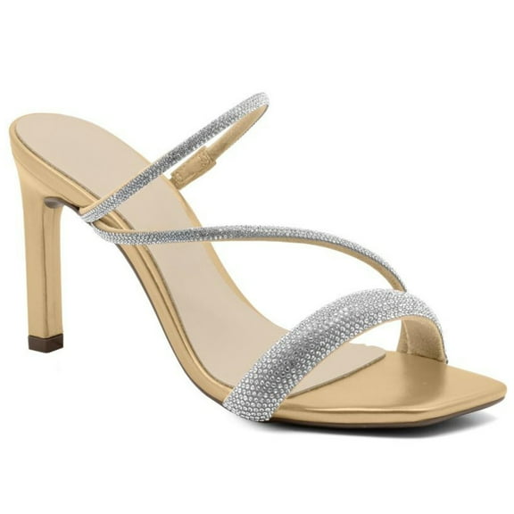 Gold Rhinestone Open Toe Stiletto Heel