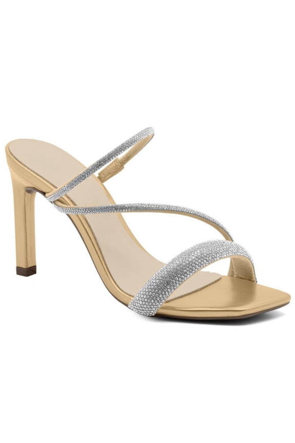 Gold Rhinestone Open Toe Stiletto Heel