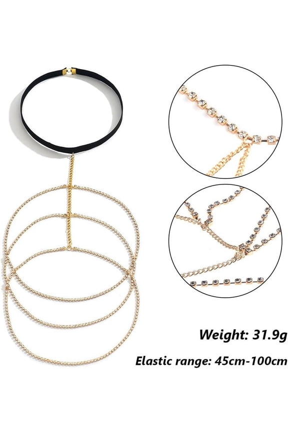 Gold Rhinestone Thigh Chain Jewelry Summer Beach Layered Tassel Elastic Leg Chain Boho Multi Layer Sexy Charm Body Lace Garter Set for Women Rave Bikini Party Prom Outfit Club Accessories