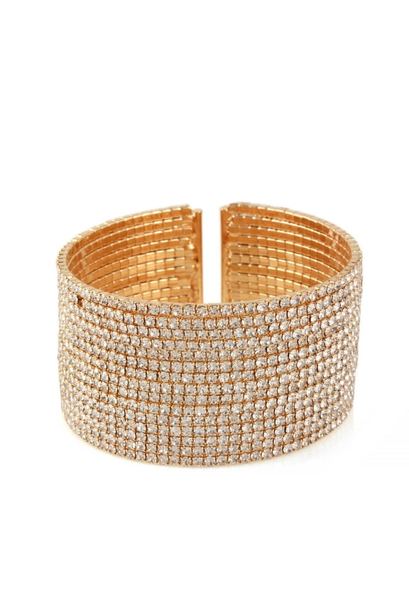 Gold Rhinestones Crystal Coil Memory Wire Bracelet An exquisite statement piece that stands out with grace and elegance - an accessory for any occasion or style.