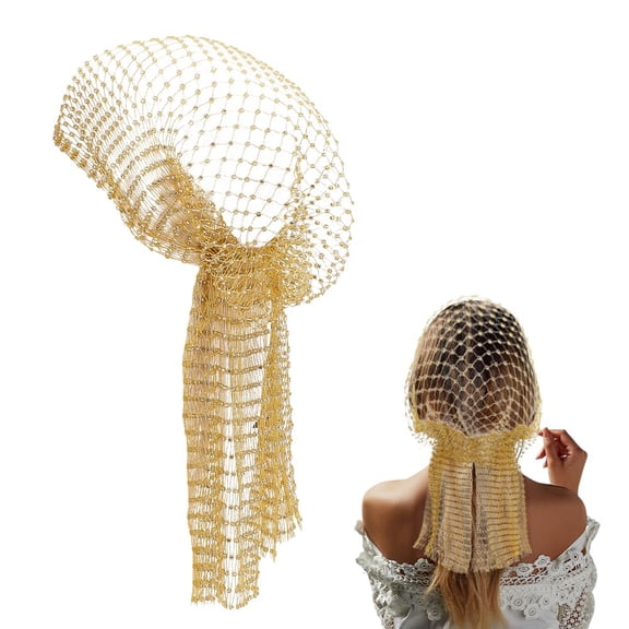 Gold Rhinestones Mesh Headbands for Women 17.9Inch Rhinestone Stretchy Headwraps Polyester Rhinestone Head Scarf Glitter Hollow Out Hairbands