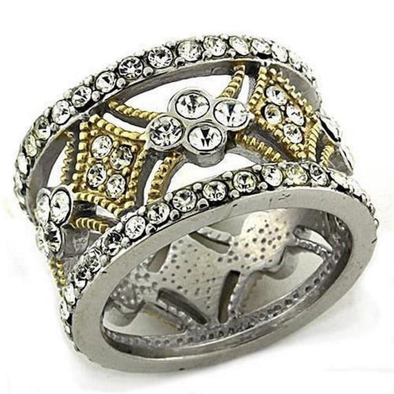 Gold & Rhodium 925 Sterling Silver Ring with Top Grade Crystal, Clear - Size 8