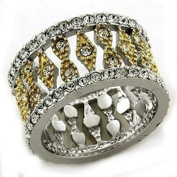 Gold & Rhodium 925 Sterling Silver Ring with Top Grade Crystal, Clear - Size 6