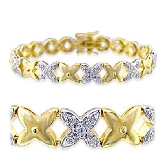 Gold+Rhodium Brass Bracelet with AAA Grade CZ in Clear for Women Clear Stone Color Style 32014 Size 7.25