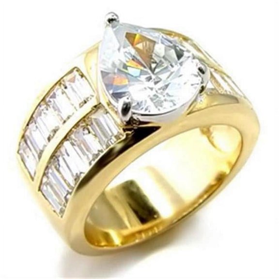 Gold & Rhodium Brass Ring with AAA Grade CZ, Clear - Size 9