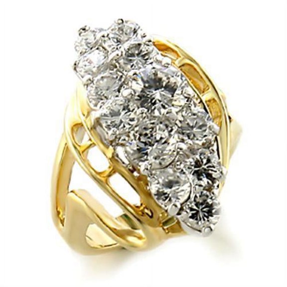 Gold+Rhodium Brass Ring with AAA Grade CZ in Clear for Women Clear Stone Color Style 10520 Size 5