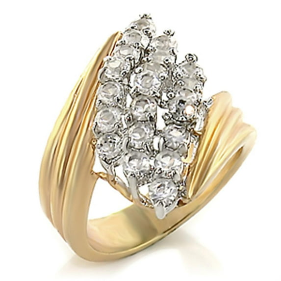 Gold+Rhodium Brass Ring with AAA Grade CZ in Clear for Women Clear Stone Color Style 2W029 Size 6