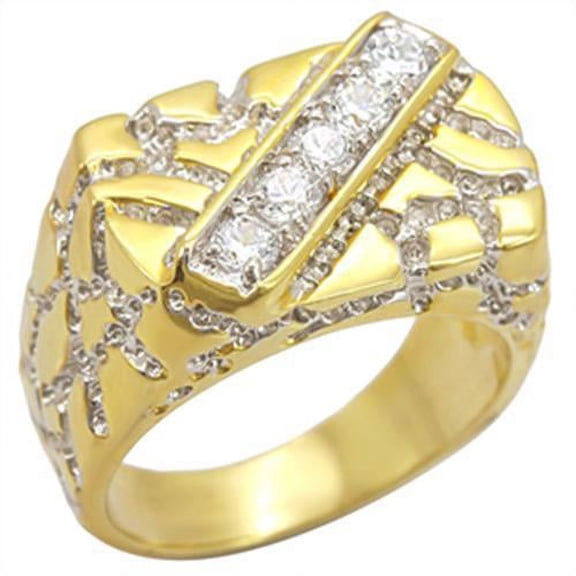 Gold+Rhodium Brass Ring with AAA Grade CZ in Clear for Women Clear Stone Color Style 2W050 Size 13