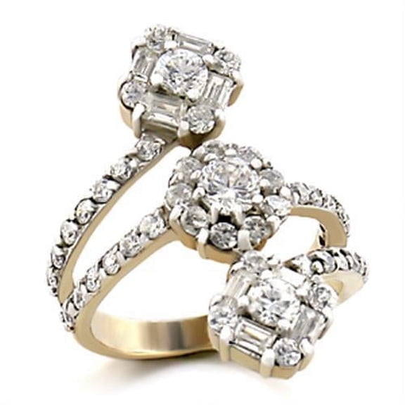 Gold+Rhodium Brass Ring with AAA Grade CZ in Clear for Women Clear Stone Color Style 9W073 Size 6