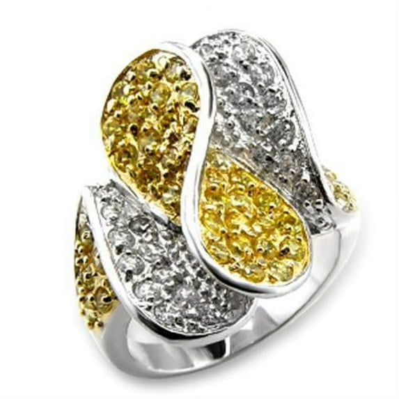 Gold+Rhodium Brass Ring with AAA Grade CZ in Topaz for Women Topaz Stone Color Style 60118 Size 6