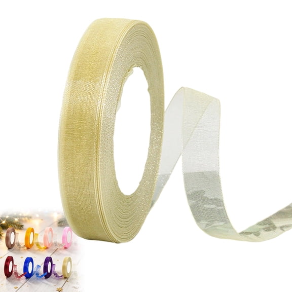 Gold Ribbon 0.5 Inch, 0.59 Inch x 49 Yards Gold Organza Ribbon, Sheer Chiffon Ribbon for Gift Wrapping, Wedding, Crafts, Bouquets, Christmas Decor