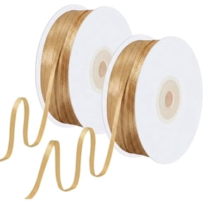Gold Ribbon 1/8" 200 Yards Double Faced Thin Gold Satin Ribbon for Crafts Balloons Gift Wrapping Wedding Party Wedding Invitations Tags Sewing Projects Decorations